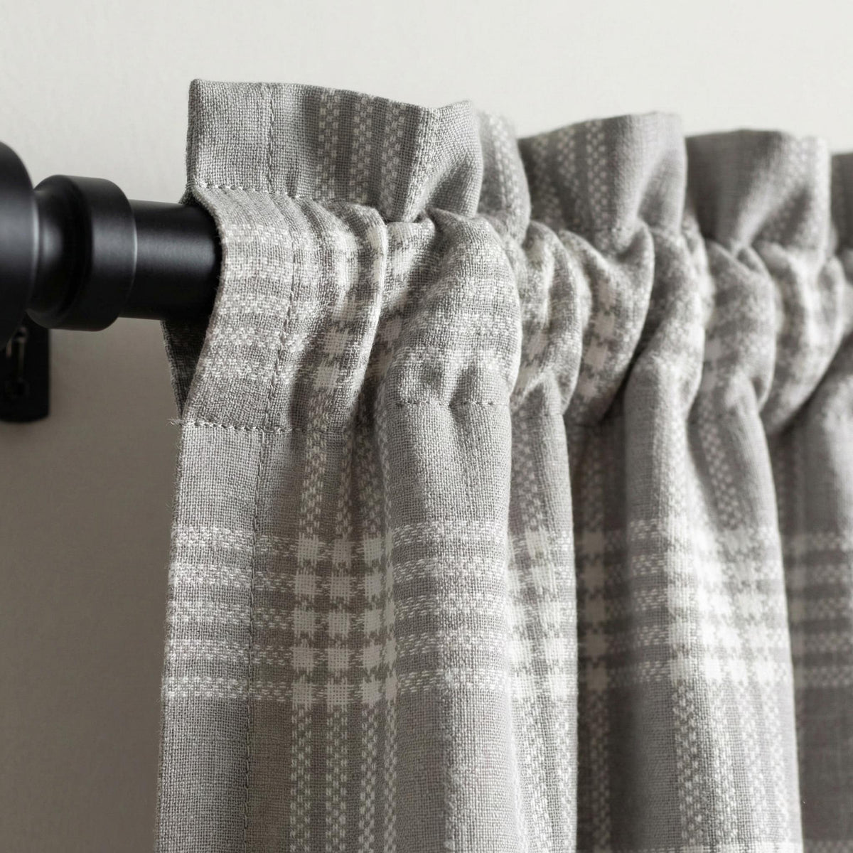 Organic Linen Plaid Curtains, Grey Ivory Check, Farmhouse Style — image 2