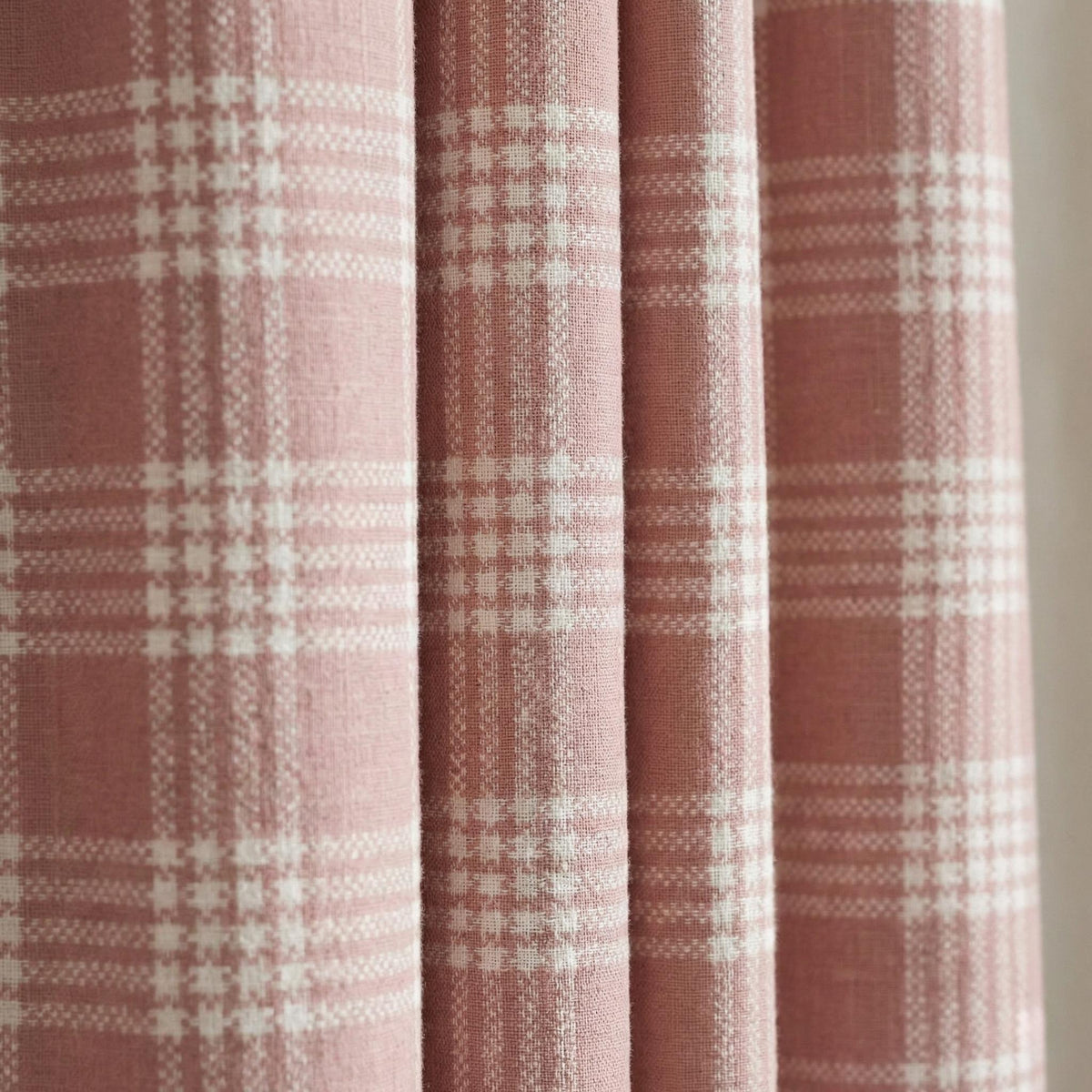 Blush Pink Plaid Linen Curtains, Farmhouse Windowpane Check Panels — image 10