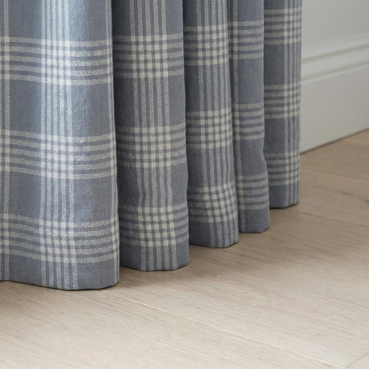 Dusty Blue Plaid Linen Curtain, Ivory Windowpane Check, Custom Size — image 7