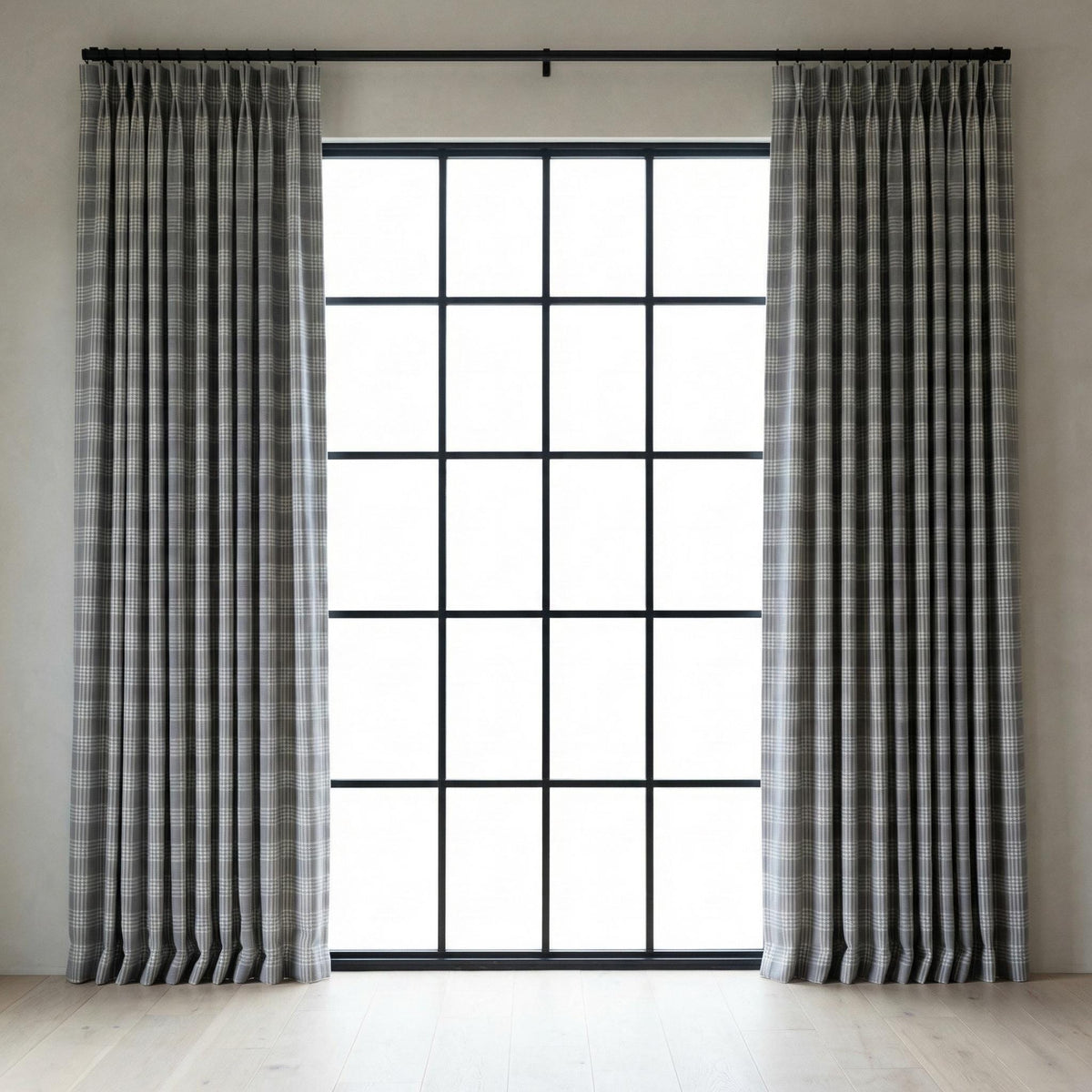 Dusty Blue Plaid Linen Curtain, Ivory Windowpane Check, Custom Size — image 8