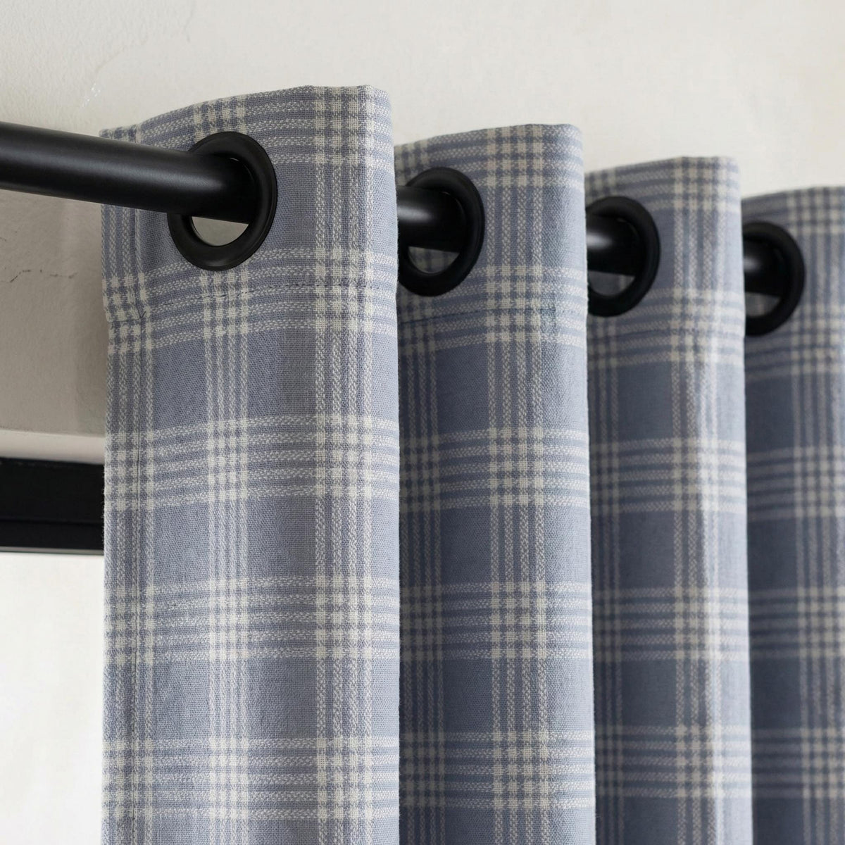 Dusty Blue Plaid Linen Curtain, Ivory Windowpane Check, Custom Size — image 10
