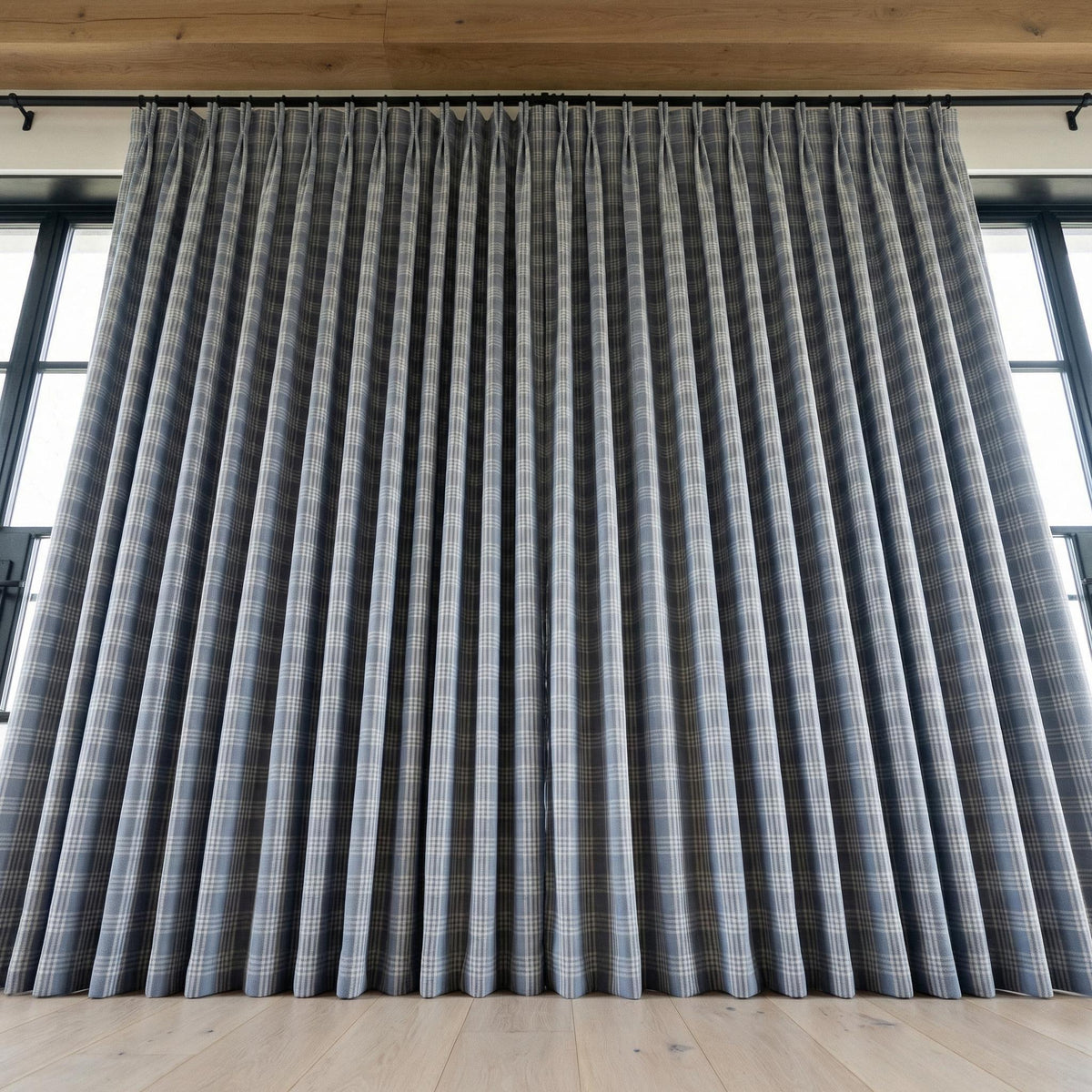 Dusty Blue Plaid Linen Curtain, Ivory Windowpane Check, Custom Size — image 6
