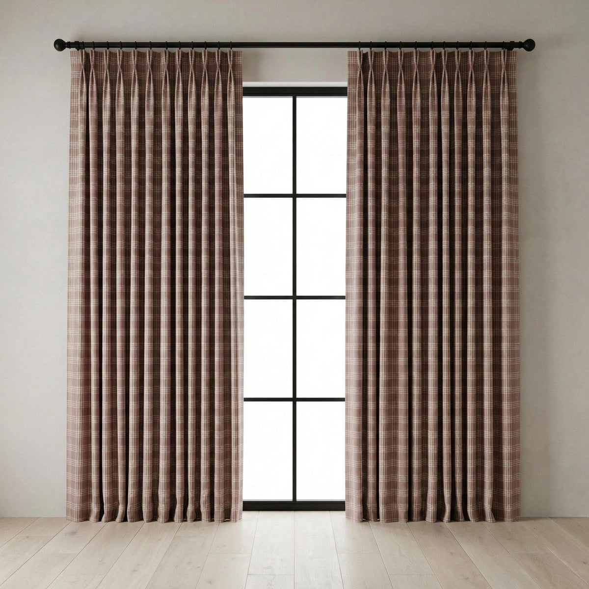 Organic Linen Curtains, Rose Taupe Windowpane Plaid, Farmhouse Style — image 8