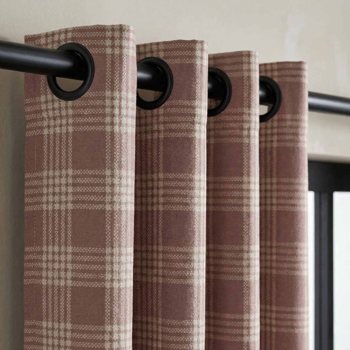 Organic Linen Curtains, Rose Taupe Windowpane Plaid, Farmhouse Style — image 4