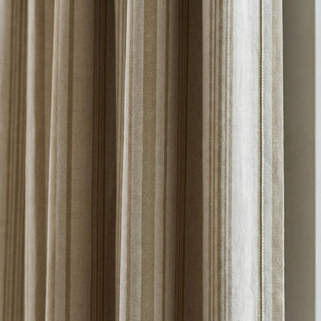 Organic Linen Curtains, Beige Ticking Stripe, Farmhouse Style, Custom Size — image 1