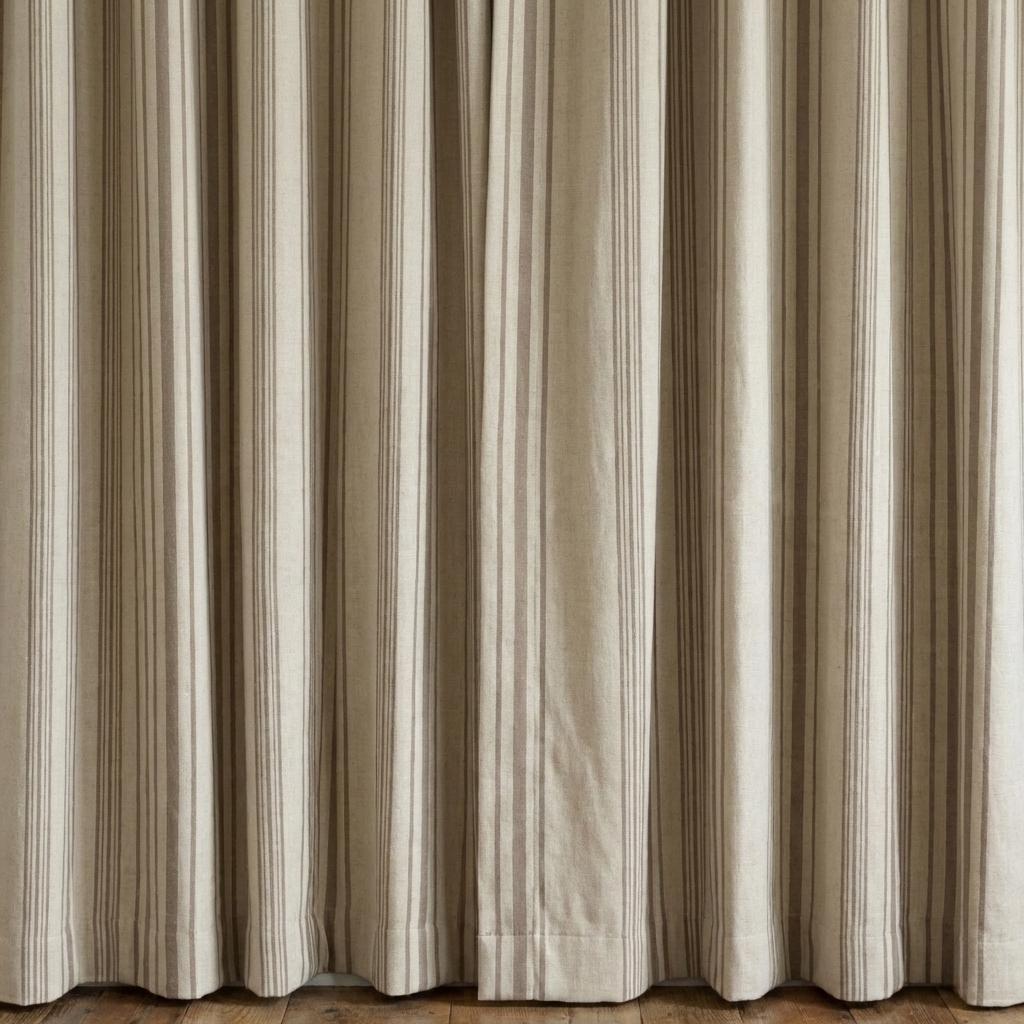 Taupe Stripe Organic Linen Curtains, Natural Ivory Farmhouse Ticking Panels, Cotton Lined or Blackout, Custom Sizes, Any Heading — image 7