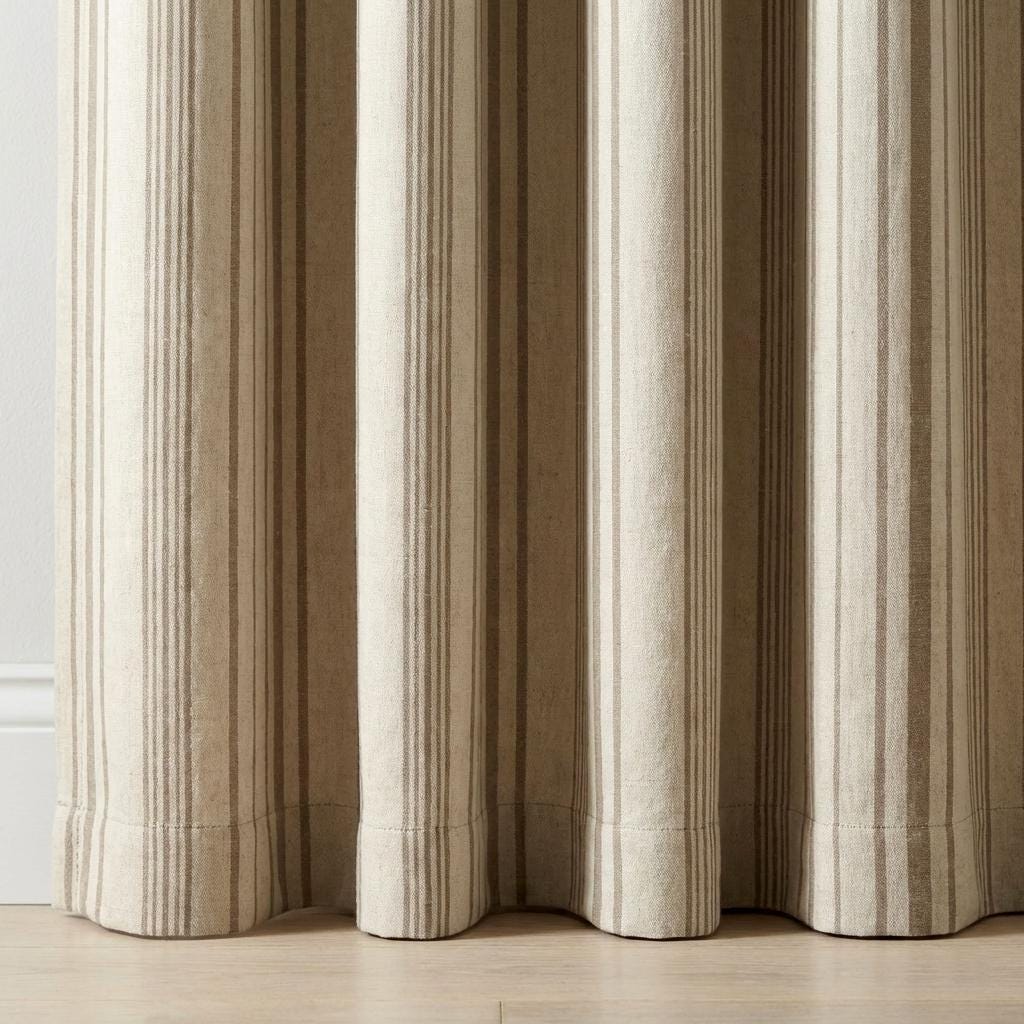 Taupe Stripe Organic Linen Curtains, Natural Ivory Farmhouse Ticking Panels, Cotton Lined or Blackout, Custom Sizes, Any Heading — image 8