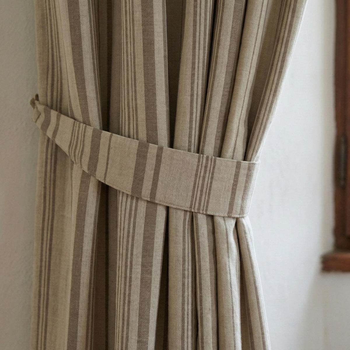 Taupe Stripe Organic Linen Curtains, Natural Ivory Farmhouse Ticking Panels, Cotton Lined or Blackout, Custom Sizes, Any Heading — image 3