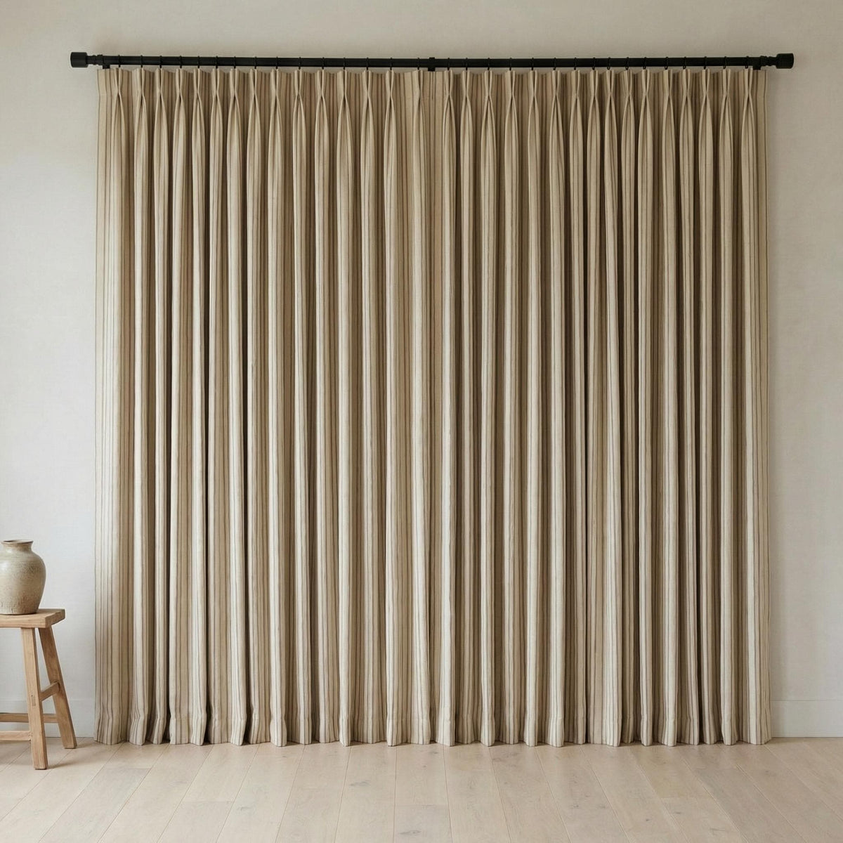 Taupe Stripe Organic Linen Curtains, Natural Ivory Farmhouse Ticking Panels, Cotton Lined or Blackout, Custom Sizes, Any Heading — image 6