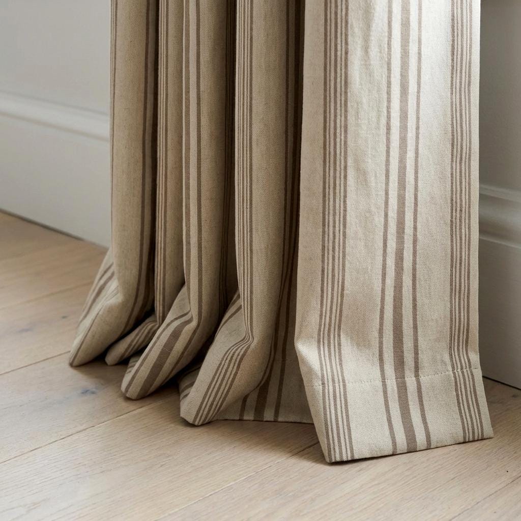 Taupe Stripe Organic Linen Curtains, Natural Ivory Farmhouse Ticking Panels, Cotton Lined or Blackout, Custom Sizes, Any Heading — image 1