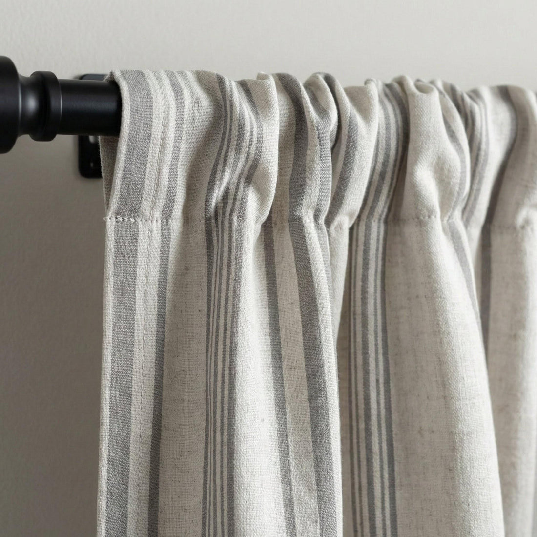 Organic Linen Curtains, Gray Ticking Stripe, Farmhouse Style, Blackout Option — image 1