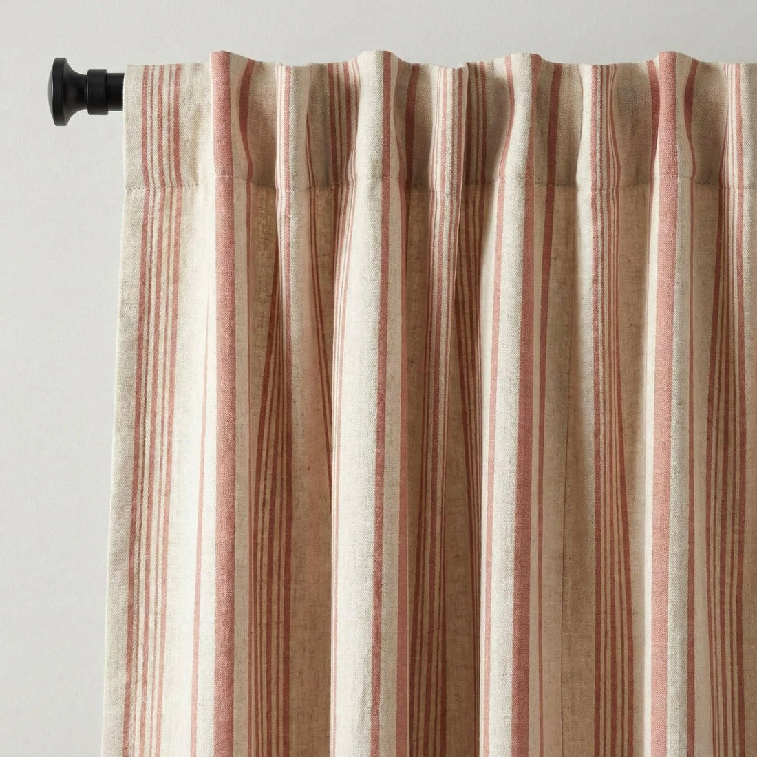 Terracotta Stripe Linen Curtains, Farmhouse Style, Cotton or Blackout Lined — image 1