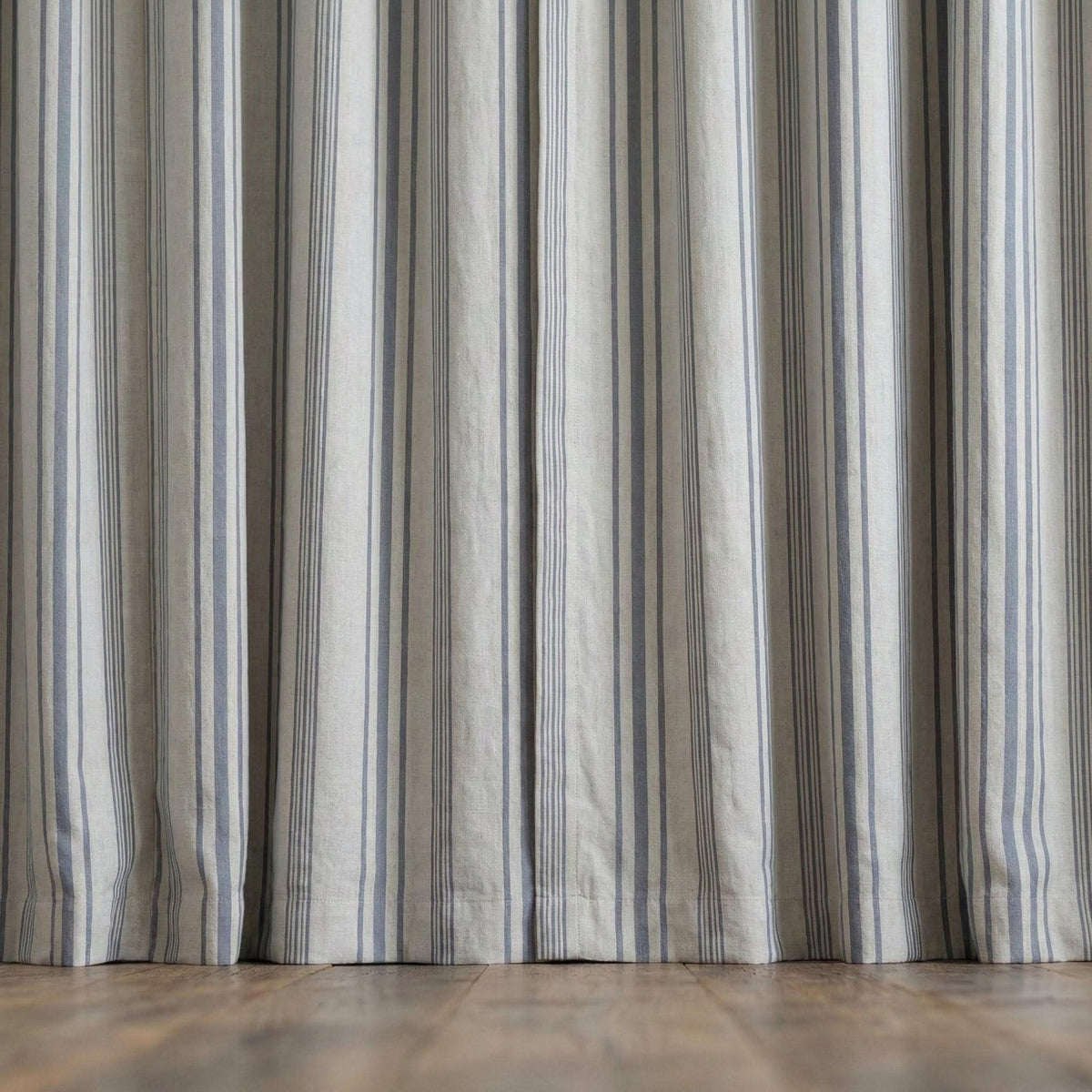 Blue Stripe Organic Linen Curtains, Natural Ivory Ticking Stripe Farmhouse Panels, Cotton Lined or Blackout, Custom Sizes — image 7