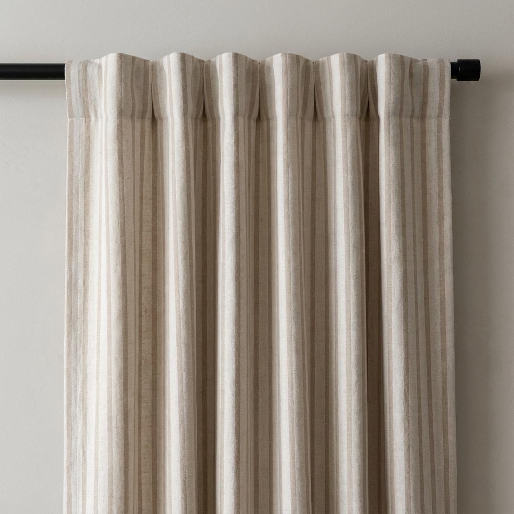 Pure Linen Farmhouse Ticking Stripe Curtains, Natural Flax & Taupe Beige Stripes, Custom Size, Unlined/Cotton Lined/OEKO-TEX Blackout — image 6
