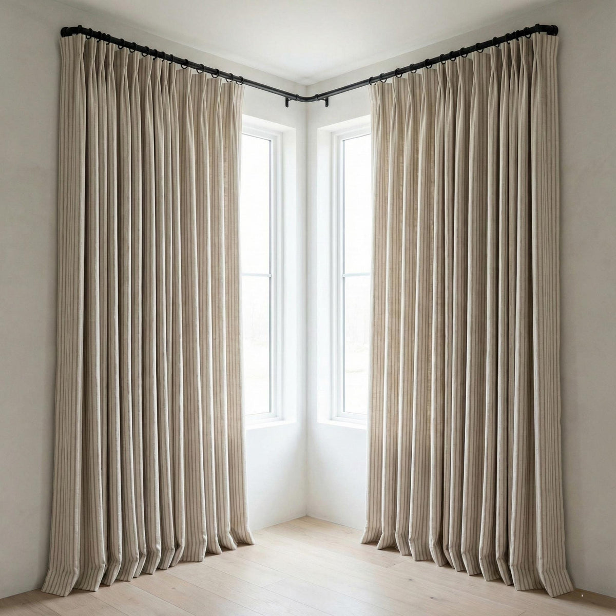 Pure Linen Farmhouse Ticking Stripe Curtains, Natural Flax & Taupe Beige Stripes, Custom Size, Unlined/Cotton Lined/OEKO-TEX Blackout — image 10