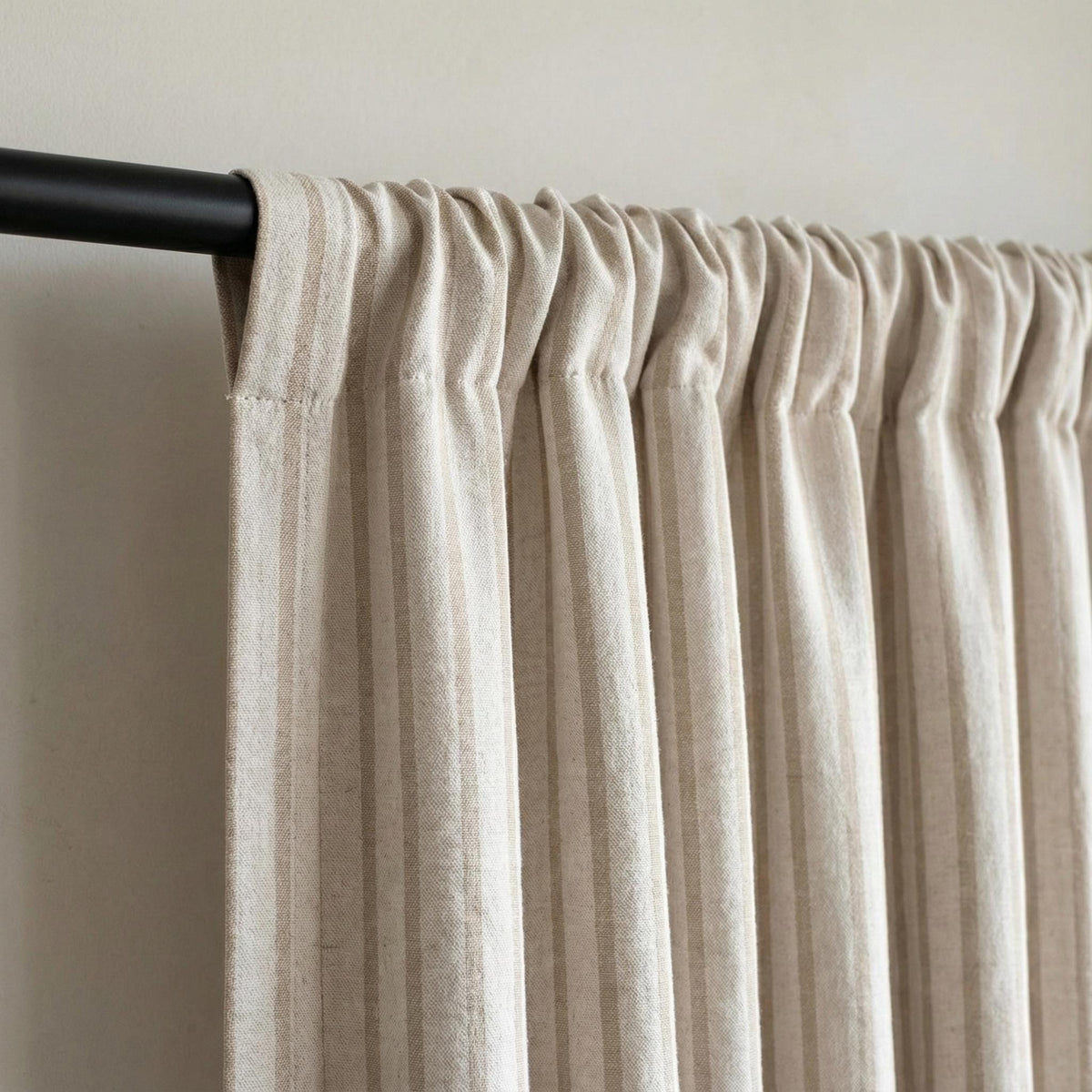 Pure Linen Farmhouse Ticking Stripe Curtains, Natural Flax & Taupe Beige Stripes, Custom Size, Unlined/Cotton Lined/OEKO-TEX Blackout — image 7
