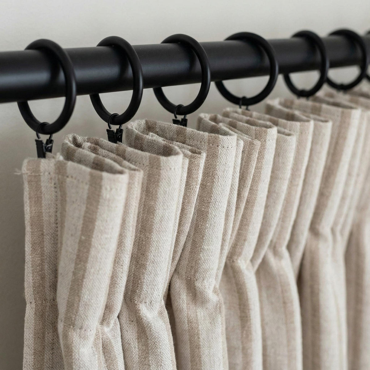 Pure Linen Farmhouse Ticking Stripe Curtains, Natural Flax & Taupe Beige Stripes, Custom Size, Unlined/Cotton Lined/OEKO-TEX Blackout — image 2