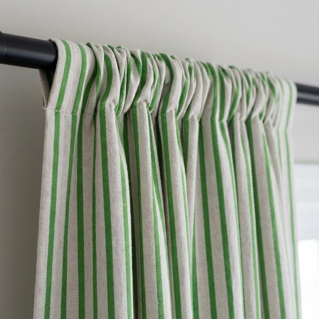 Green Stripe Linen Curtains | Farmhouse Ticking Stripe Drapes | Custom Sizes | Rod Pocket/Back Tab/Grommet/Hooks | Unlined/Cotton/Blackout — image 5