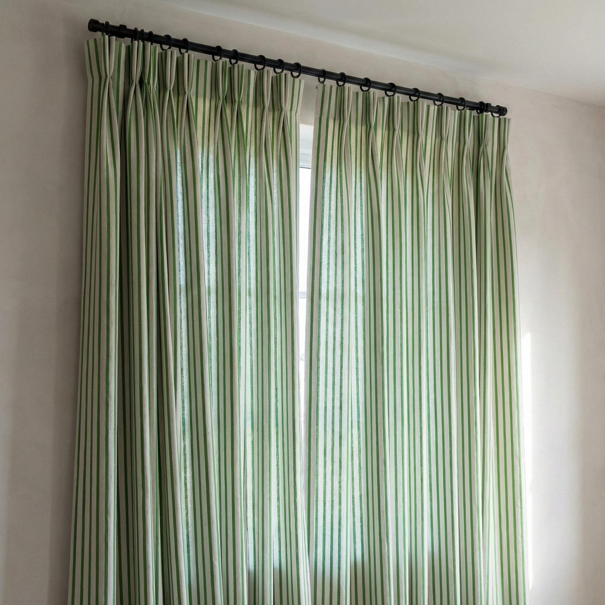 Green Stripe Linen Curtains | Farmhouse Ticking Stripe Drapes | Custom Sizes | Rod Pocket/Back Tab/Grommet/Hooks | Unlined/Cotton/Blackout — image 6