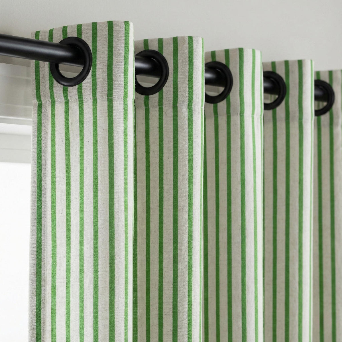 Green Stripe Linen Curtains | Farmhouse Ticking Stripe Drapes | Custom Sizes | Rod Pocket/Back Tab/Grommet/Hooks | Unlined/Cotton/Blackout — image 9