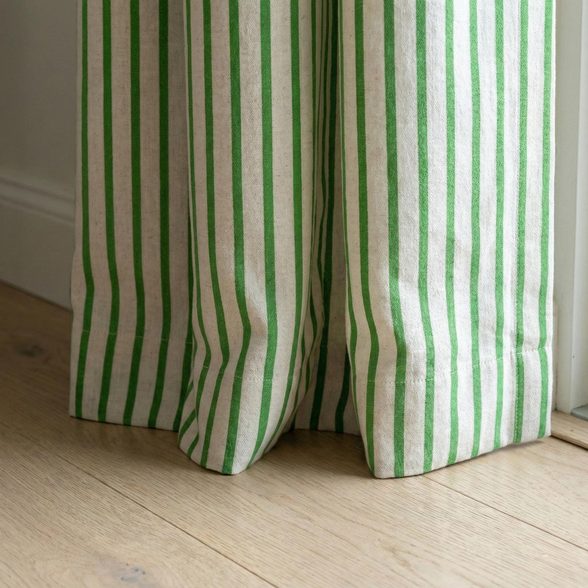 Green Stripe Linen Curtains | Farmhouse Ticking Stripe Drapes | Custom Sizes | Rod Pocket/Back Tab/Grommet/Hooks | Unlined/Cotton/Blackout — image 3