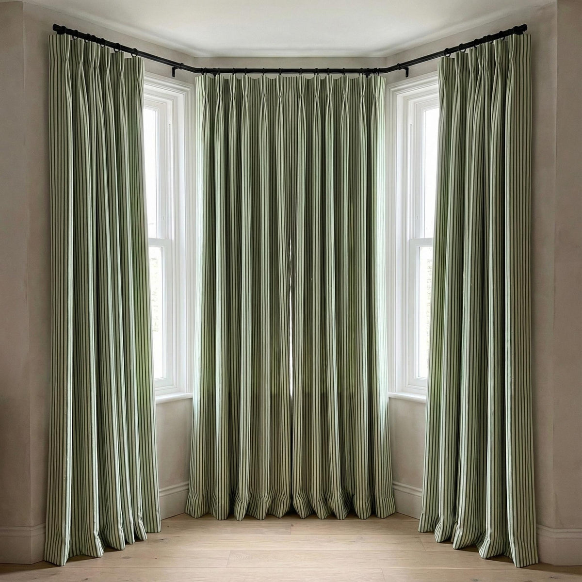 Green Stripe Linen Curtains | Farmhouse Ticking Stripe Drapes | Custom Sizes | Rod Pocket/Back Tab/Grommet/Hooks | Unlined/Cotton/Blackout — image 10
