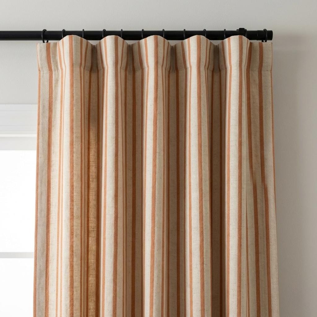 Pure Linen Farmhouse Stripe Curtains, Terracotta Rust on Natural Flax, 50/100" Wide, Custom, Unlined/Lined/Blackout — image 5