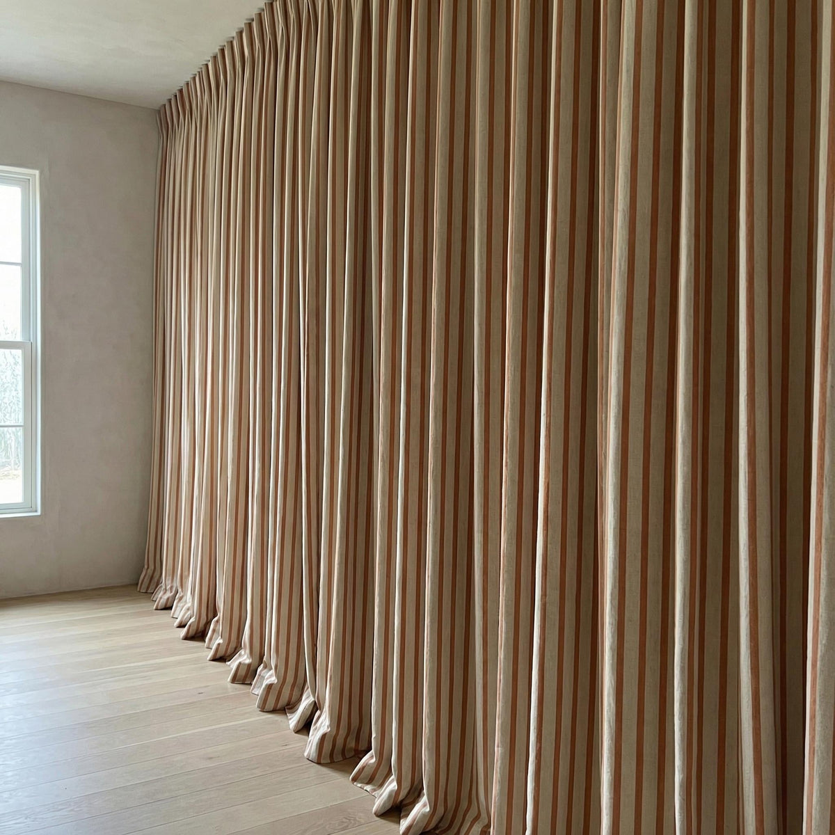 Pure Linen Farmhouse Stripe Curtains, Terracotta Rust on Natural Flax, 50/100" Wide, Custom, Unlined/Lined/Blackout — image 9