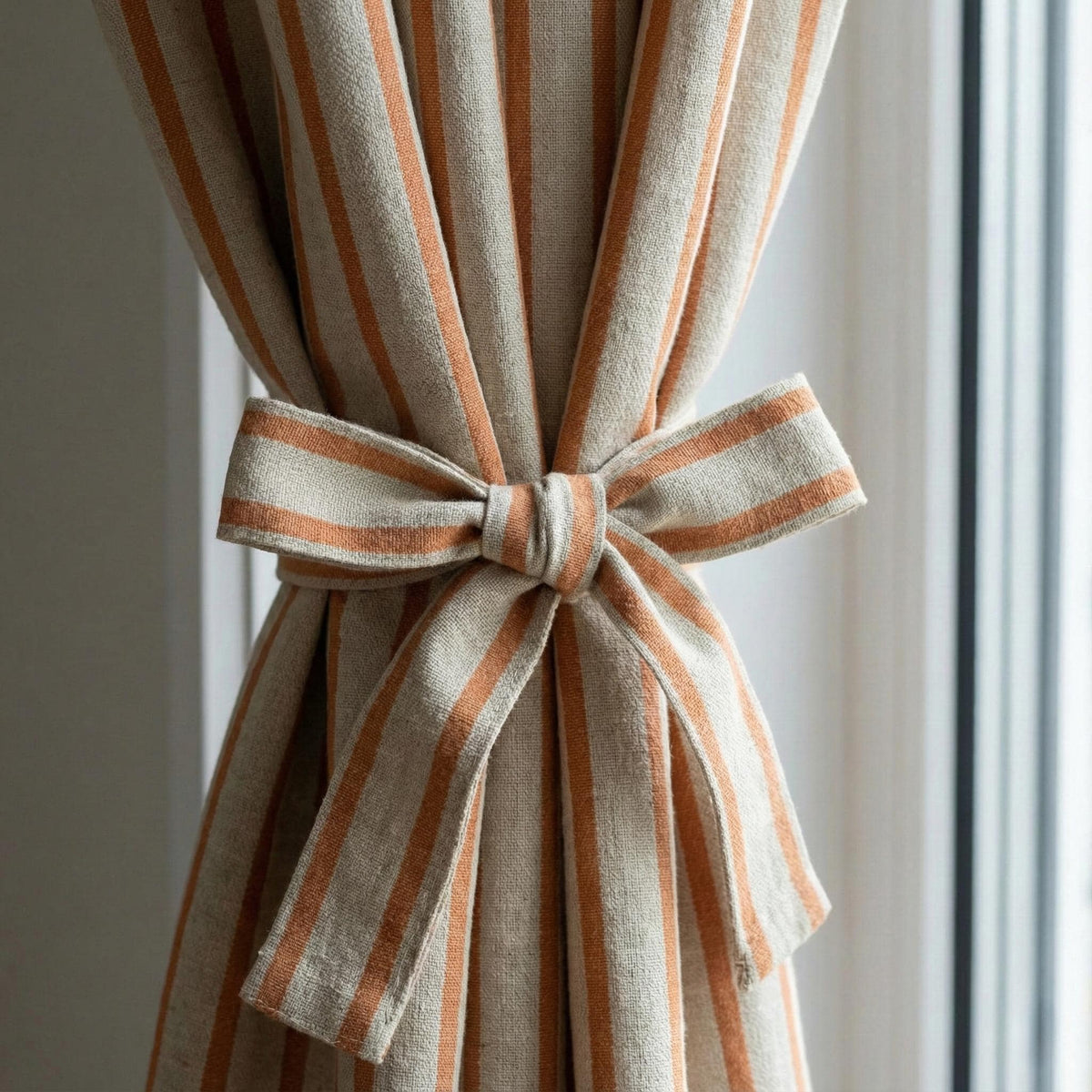 Pure Linen Farmhouse Stripe Curtains, Terracotta Rust on Natural Flax, 50/100" Wide, Custom, Unlined/Lined/Blackout — image 4