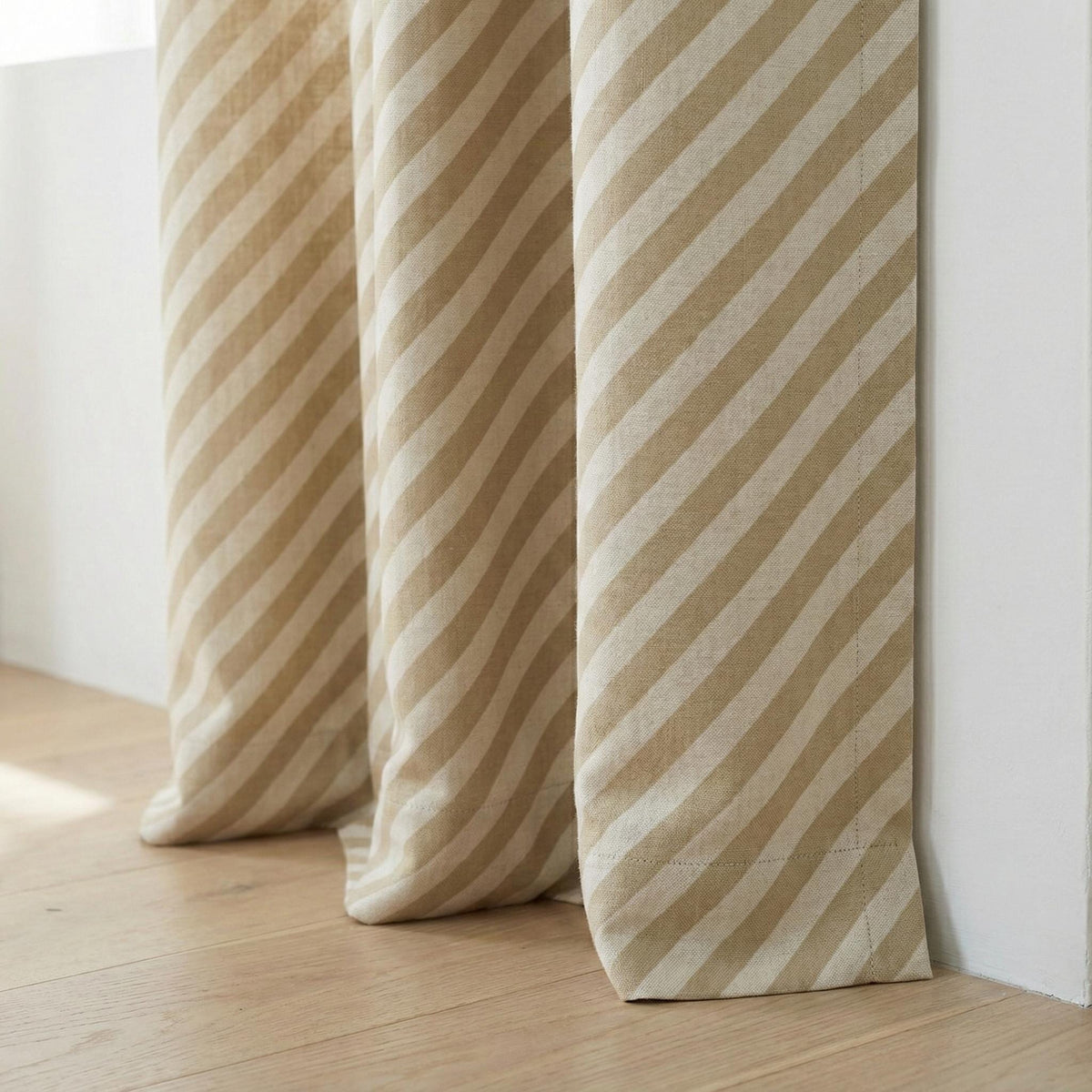 Beige Stripe Linen Curtain | Farmhouse Ticking Stripe Panel — image 3