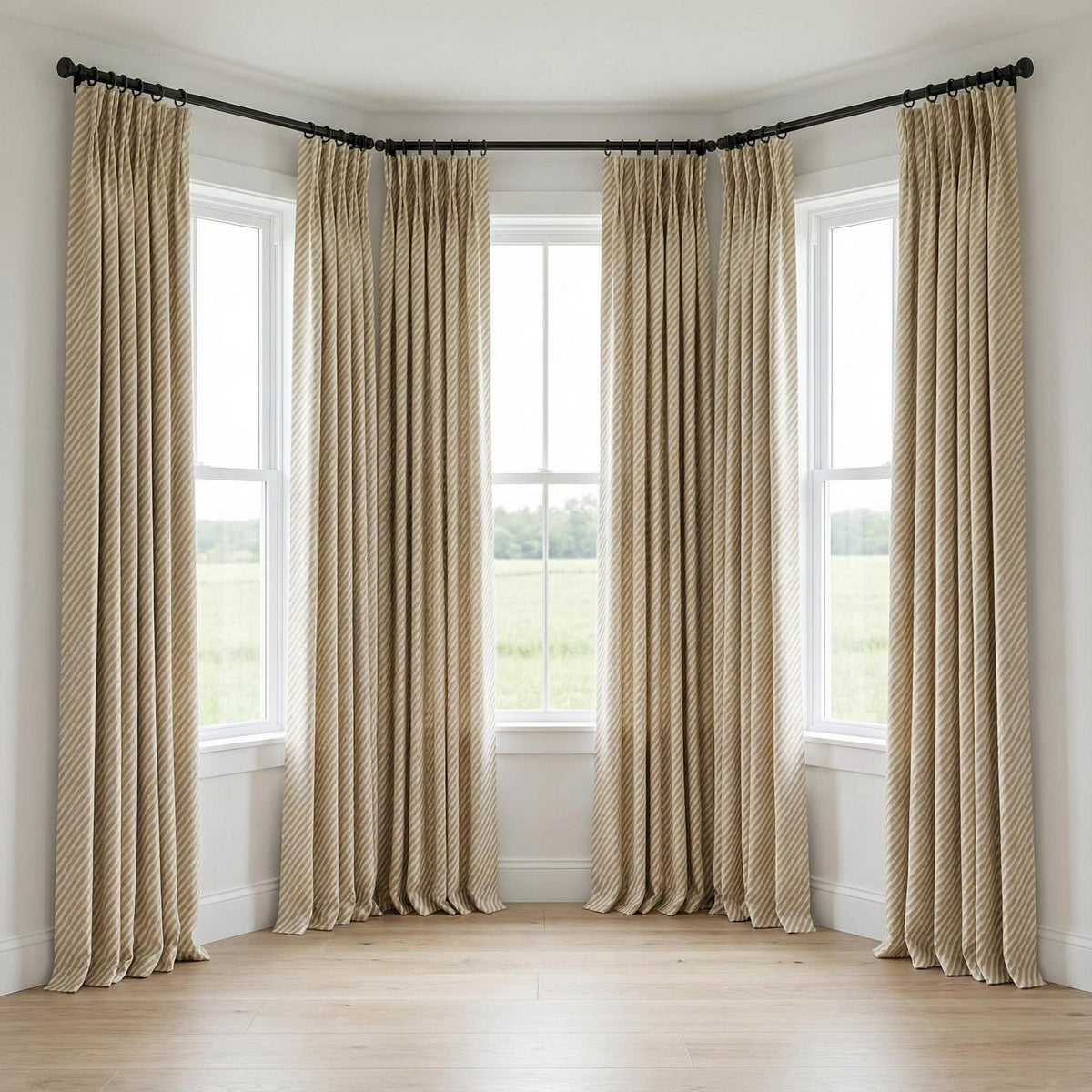 Beige Stripe Linen Curtain | Farmhouse Ticking Stripe Panel — image 9