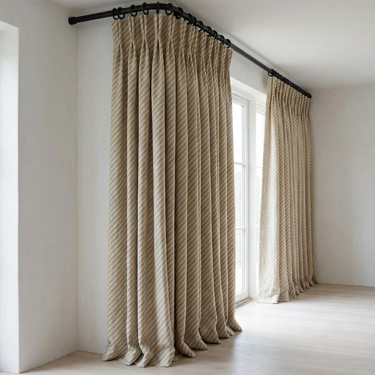 Beige Stripe Linen Curtain | Farmhouse Ticking Stripe Panel — image 8