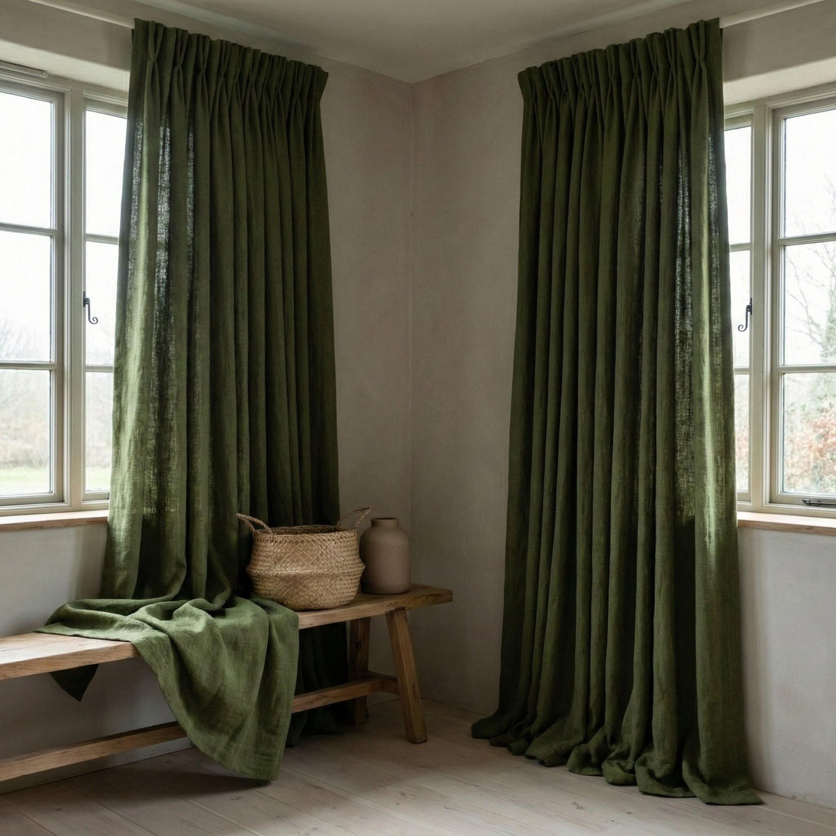 Hemp Curtains, Moss Olive Green, Privacy Lining Options, Custom Size — image 4