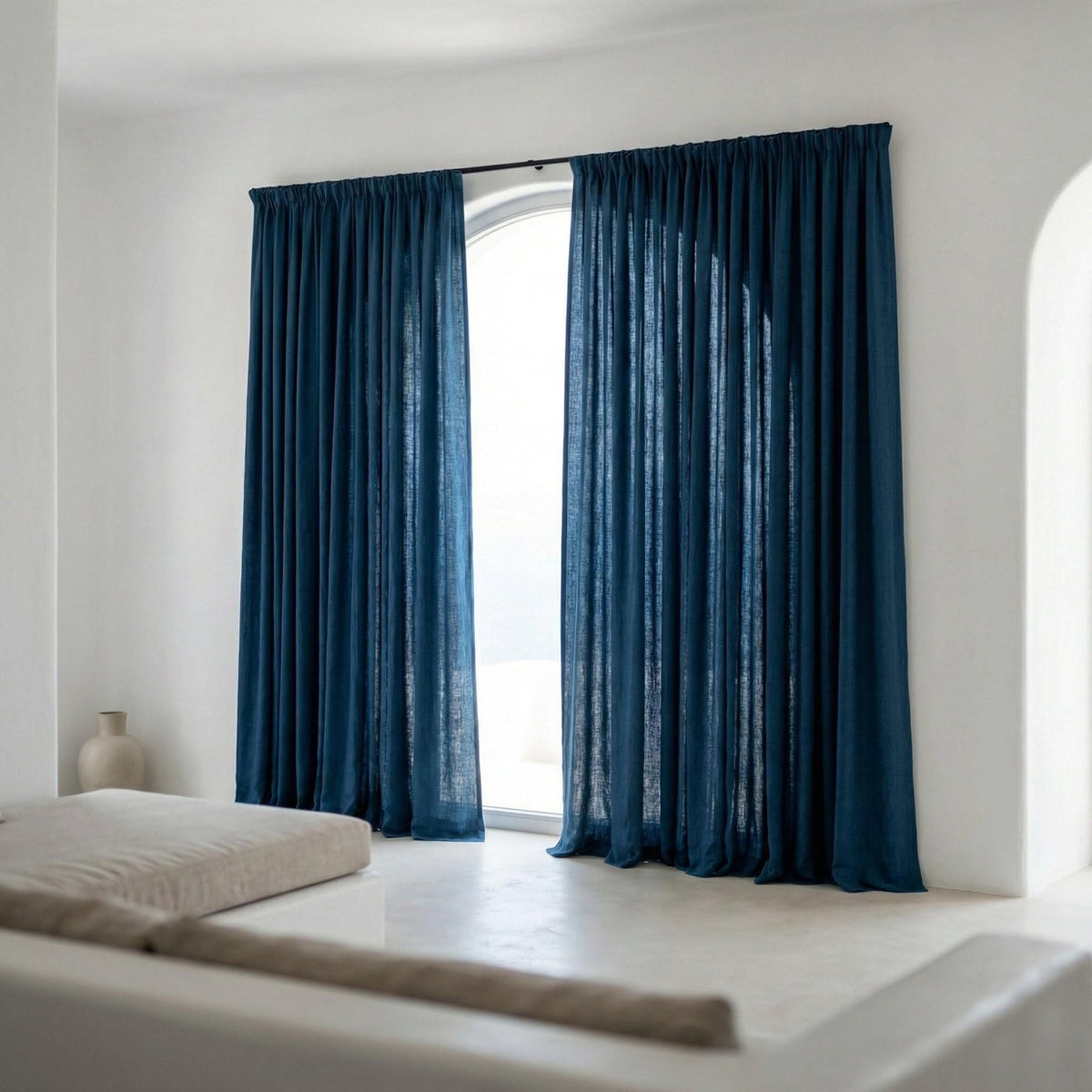 GOTS Hemp Curtains, Midnight Blue Semi Sheer Panels, Custom Size — image 4