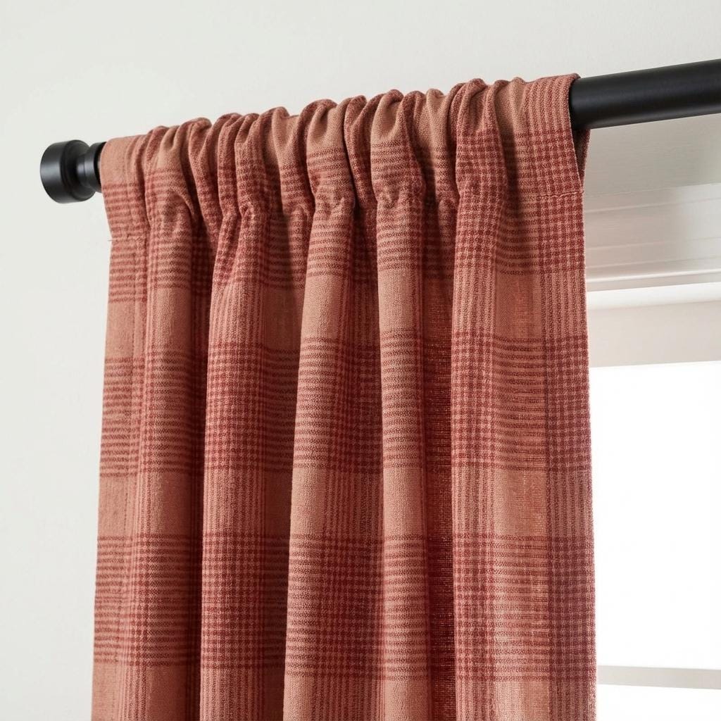 Terracotta & Dusty Rose Check Linen Curtains, Windowpane Plaid Farmhouse Drapes, Custom Size, Unlined/Cotton/Blackout — image 5