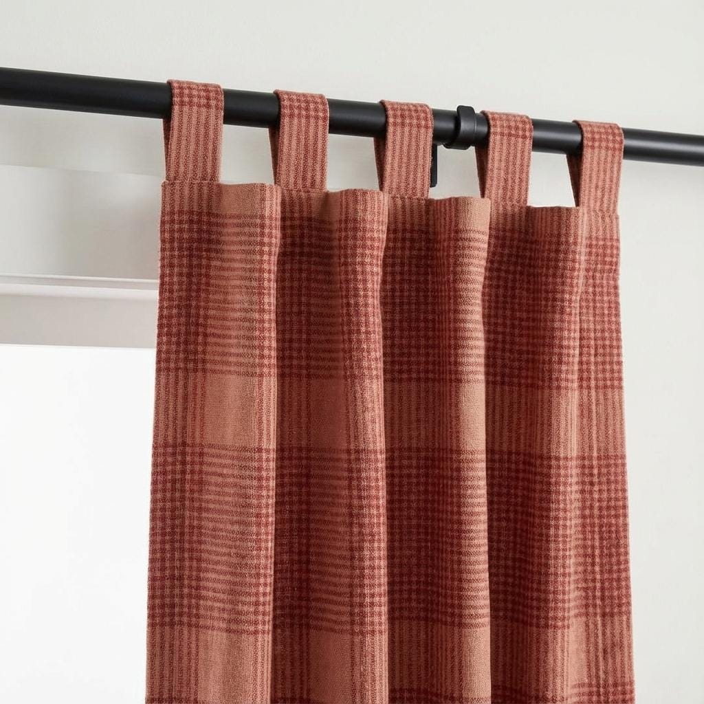 Terracotta & Dusty Rose Check Linen Curtains, Windowpane Plaid Farmhouse Drapes, Custom Size, Unlined/Cotton/Blackout — image 6