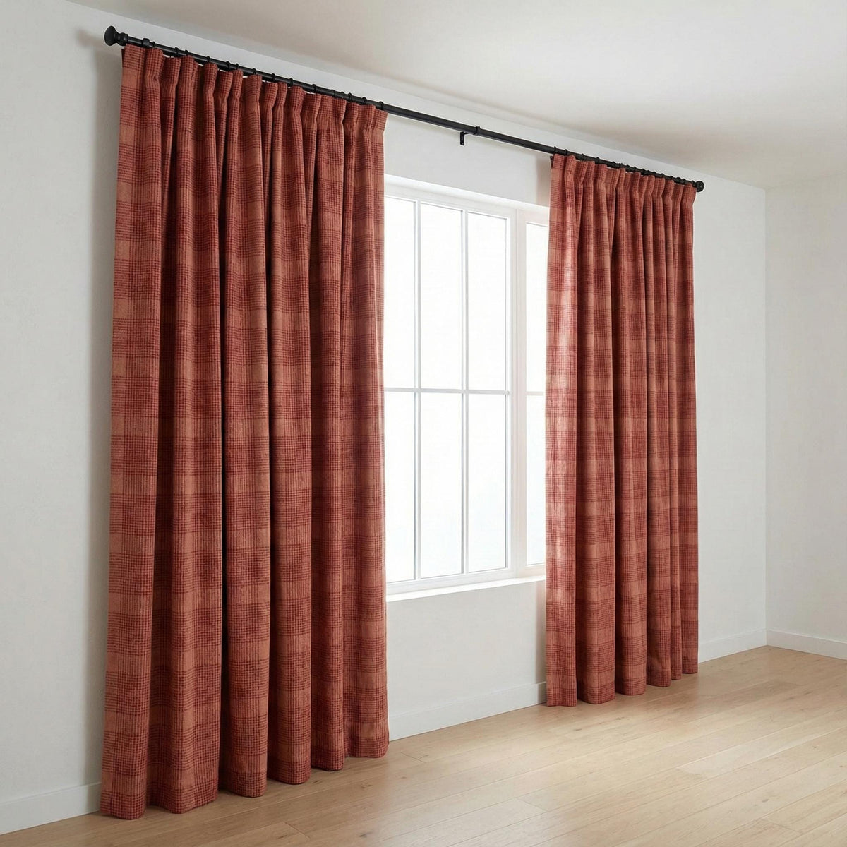 Terracotta & Dusty Rose Check Linen Curtains, Windowpane Plaid Farmhouse Drapes, Custom Size, Unlined/Cotton/Blackout — image 9
