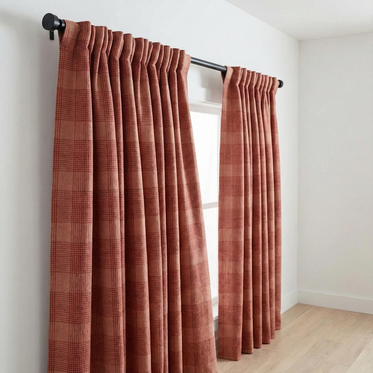 Terracotta & Dusty Rose Check Linen Curtains, Windowpane Plaid Farmhouse Drapes, Custom Size, Unlined/Cotton/Blackout — image 10