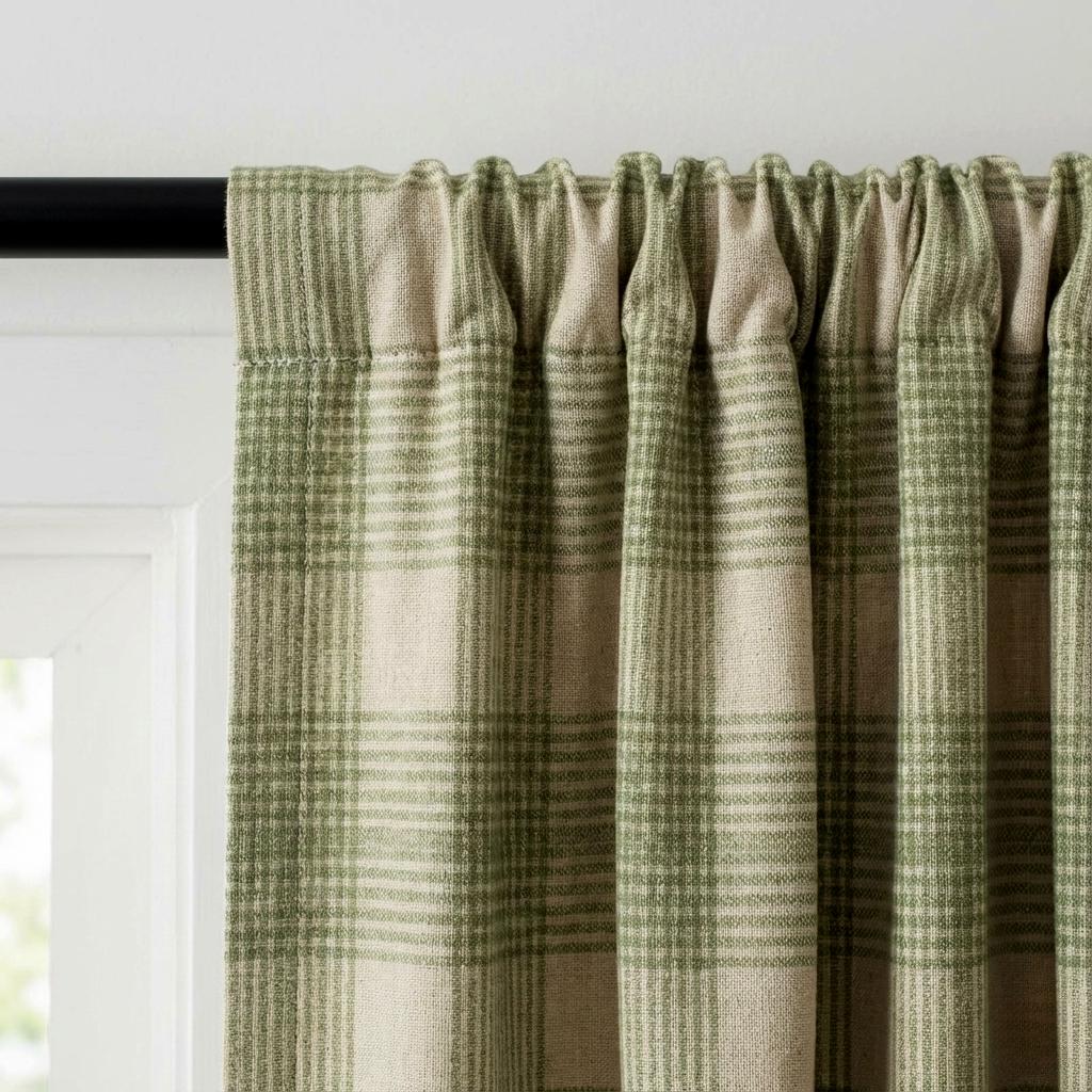 Sage Green Plaid Linen Curtains, Farmhouse Check Drapes, Custom Size, Unlined/Cotton Lined/Blackout Option — image 7