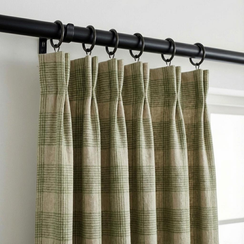 Sage Green Plaid Linen Curtains, Farmhouse Check Drapes, Custom Size, Unlined/Cotton Lined/Blackout Option — image 8