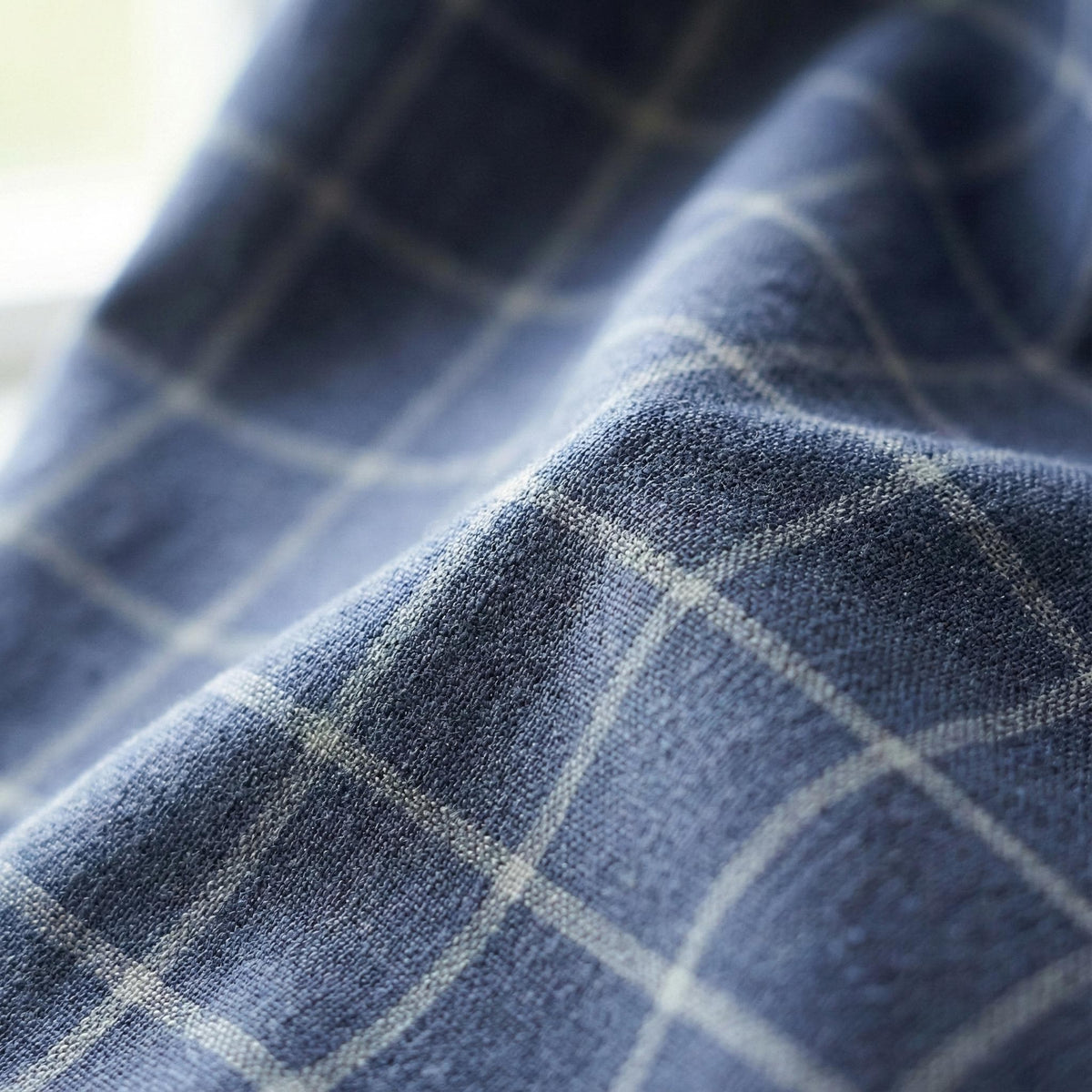 Navy Blue Linen Plaid Pinch Pleat Curtains, Farmhouse Windowpane Check, Single/Pair, Custom Size, Lined or Blackout — image 4