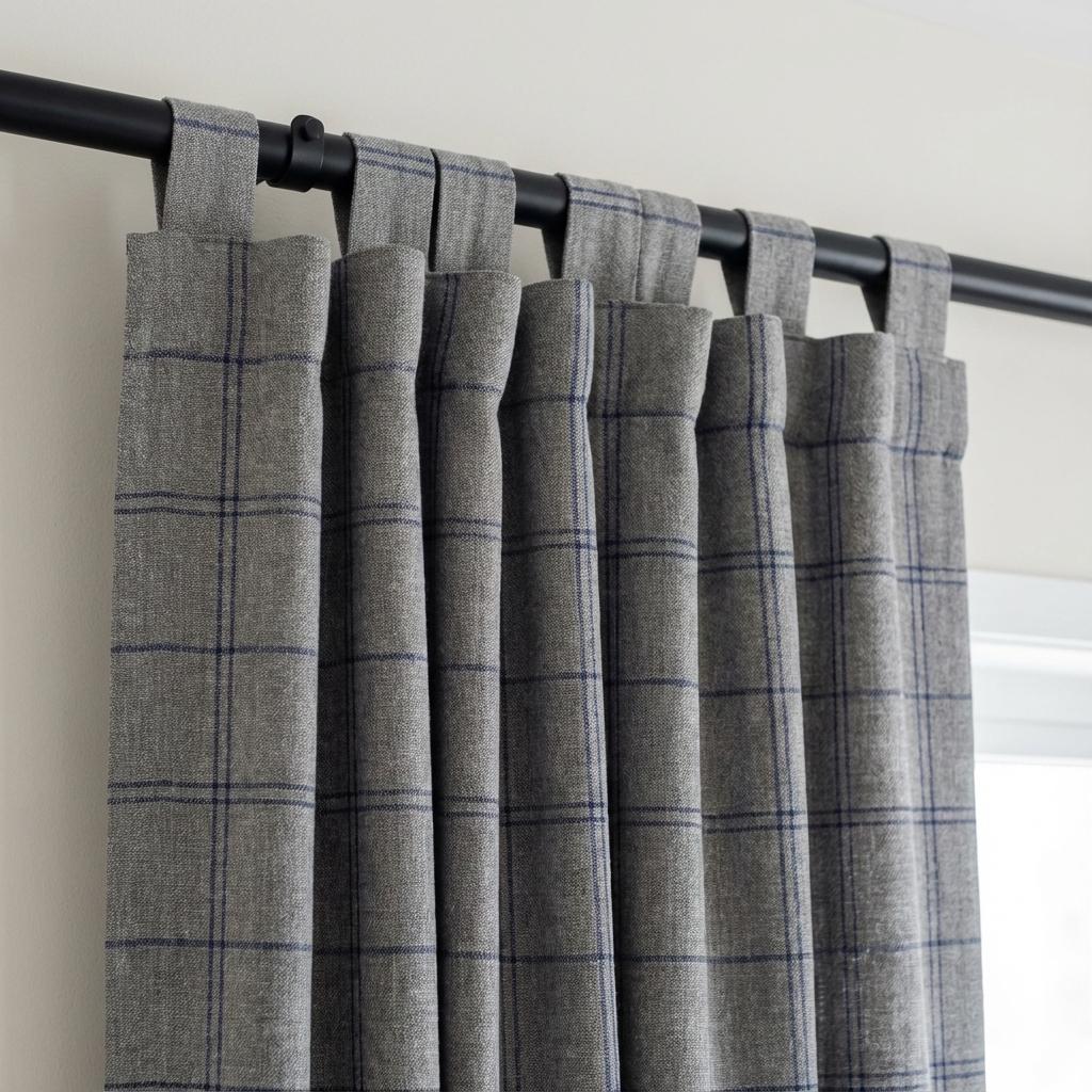 Grey Linen Curtains with Blue Windowpane Plaid, Farmhouse Drapes, Custom Size, Unlined/Cotton Lined/Blackout Option — image 7