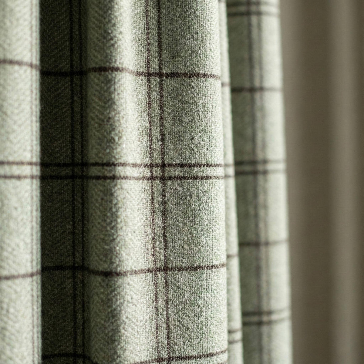 Sage Green Windowpane Linen Curtains, Herringbone Check Drapes, Custom Size, Unlined/Cotton/Blackout Lined — image 2