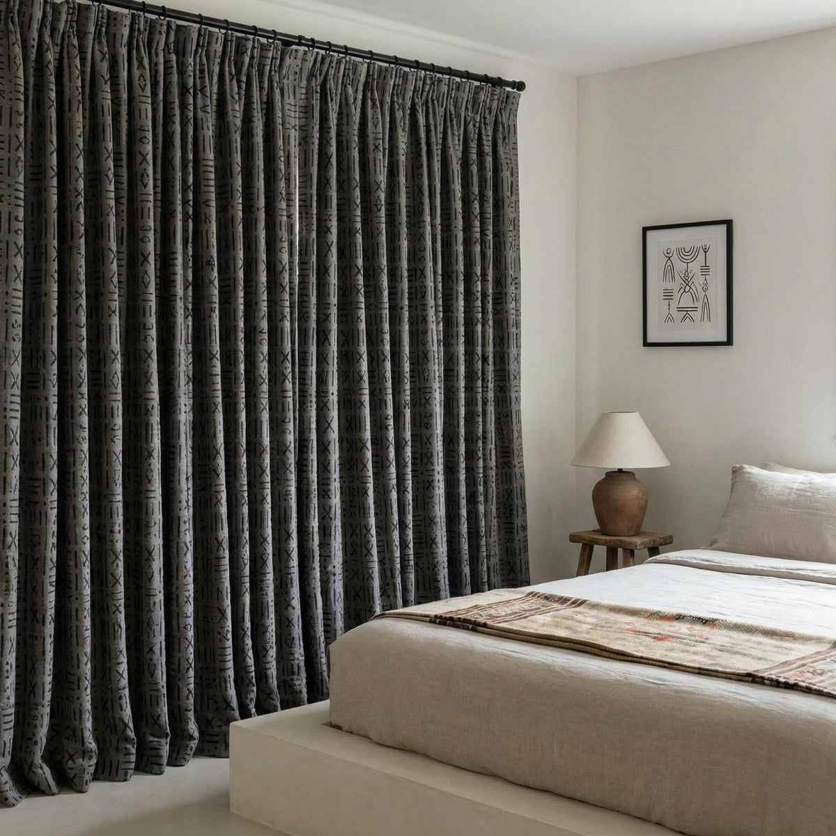 Charcoal Gray Linen Curtains, Black Tribal Mudcloth Print, Custom Size — image 5