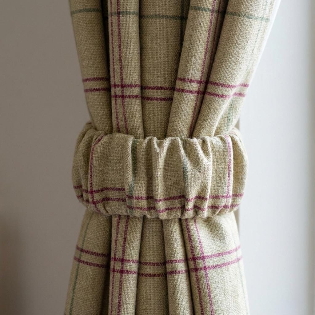 Beige Windowpane Linen Curtains, Burgundy & Sage Plaid Drapes, Farmhouse Panels, Custom Size, Unlined/Cotton/Blackout — image 7