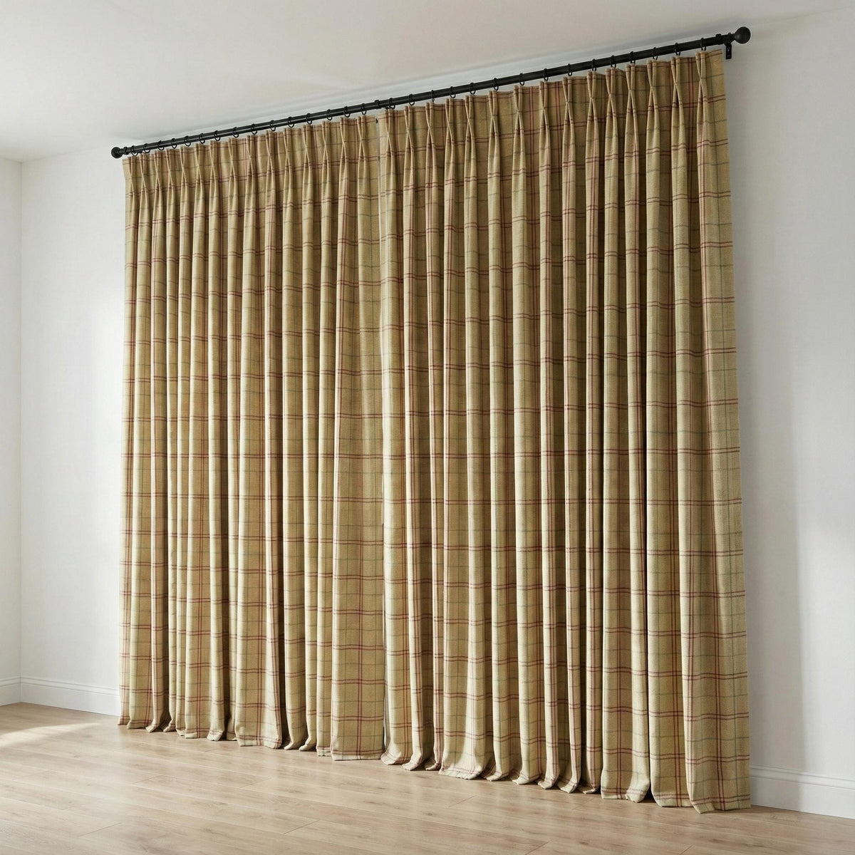 Beige Windowpane Linen Curtains, Burgundy & Sage Plaid Drapes, Farmhouse Panels, Custom Size, Unlined/Cotton/Blackout — image 6