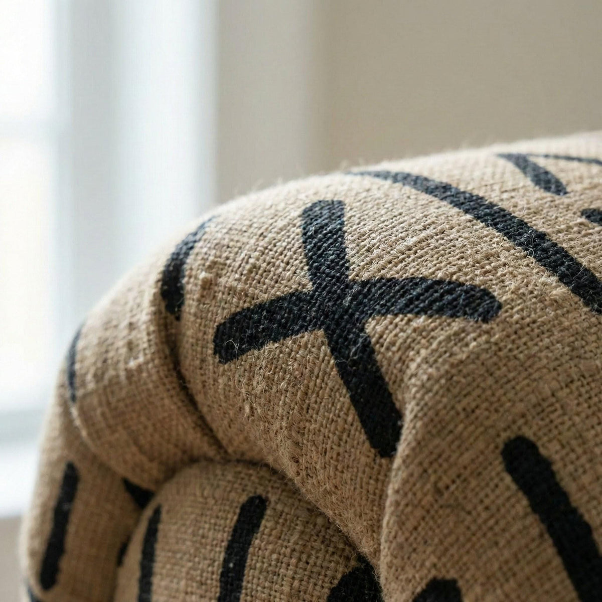 Taupe Linen Curtains, Black Mudcloth Tribal Print, Custom Size — image 9