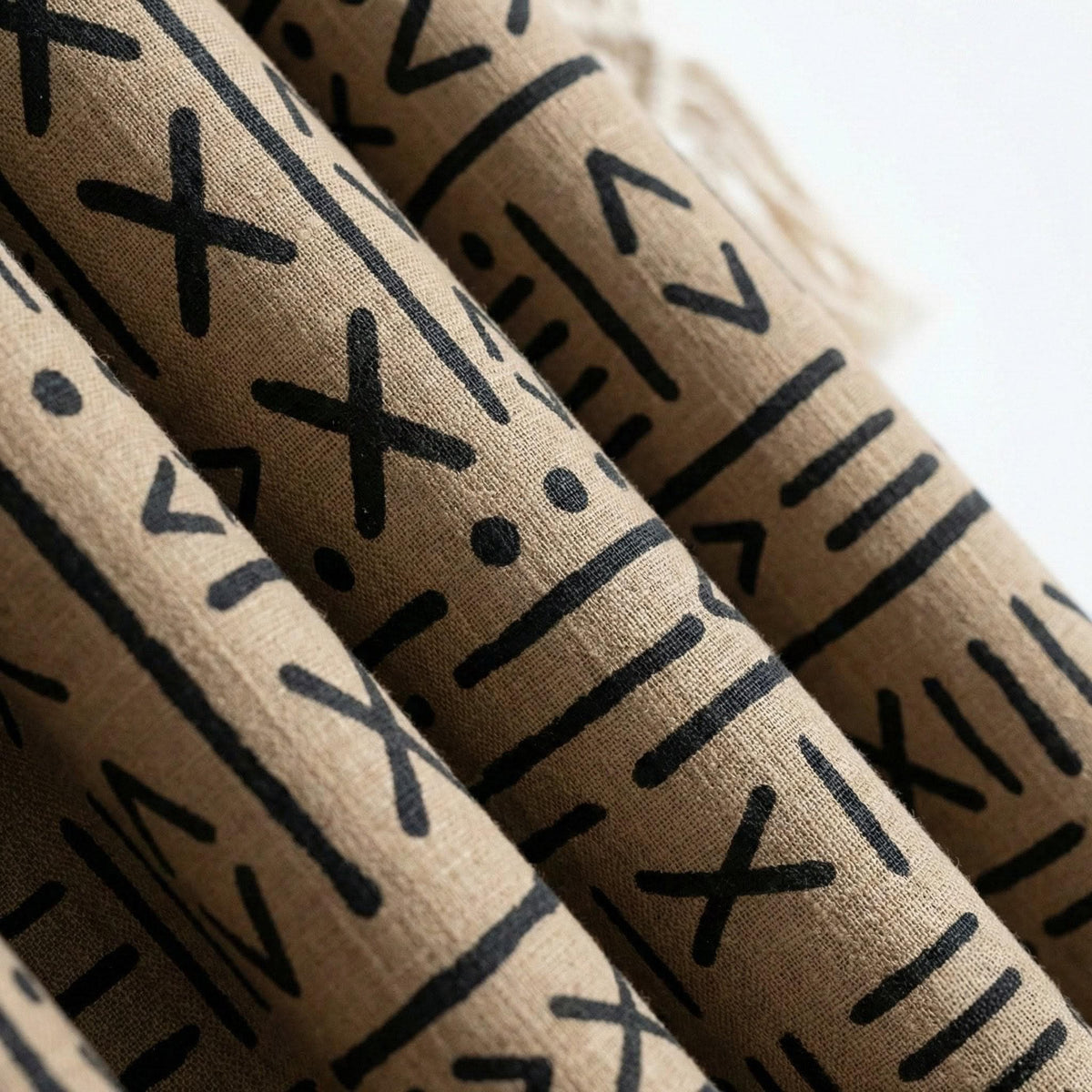 Taupe Linen Curtains, Black Mudcloth Tribal Print, Custom Size — image 8