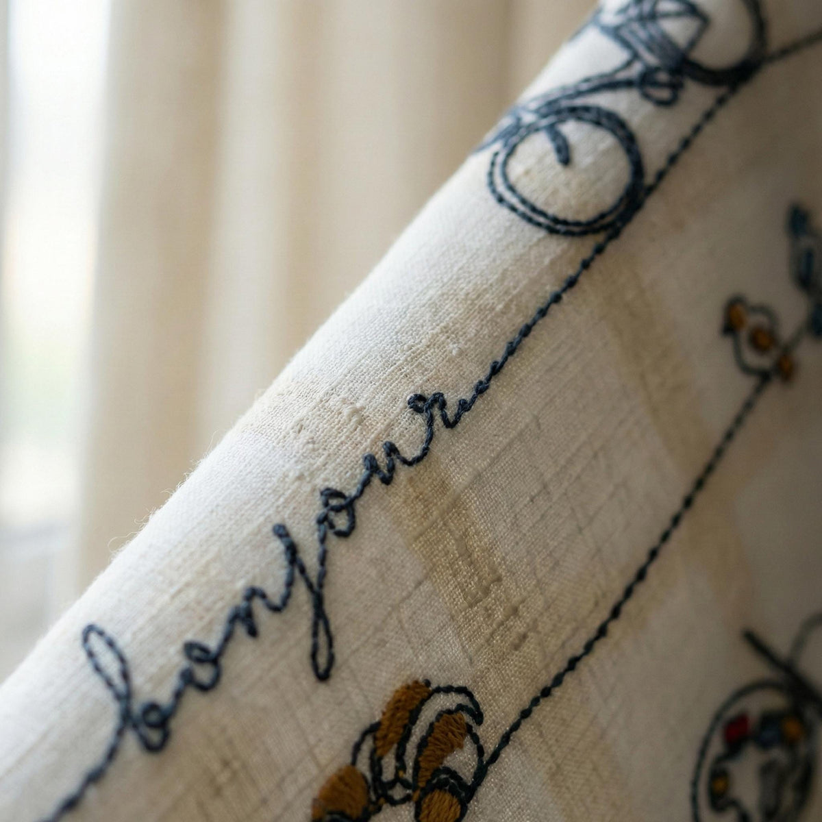 Embroidered Linen Nursery Curtains, Paris Theme, White Linen Drapes — image 5