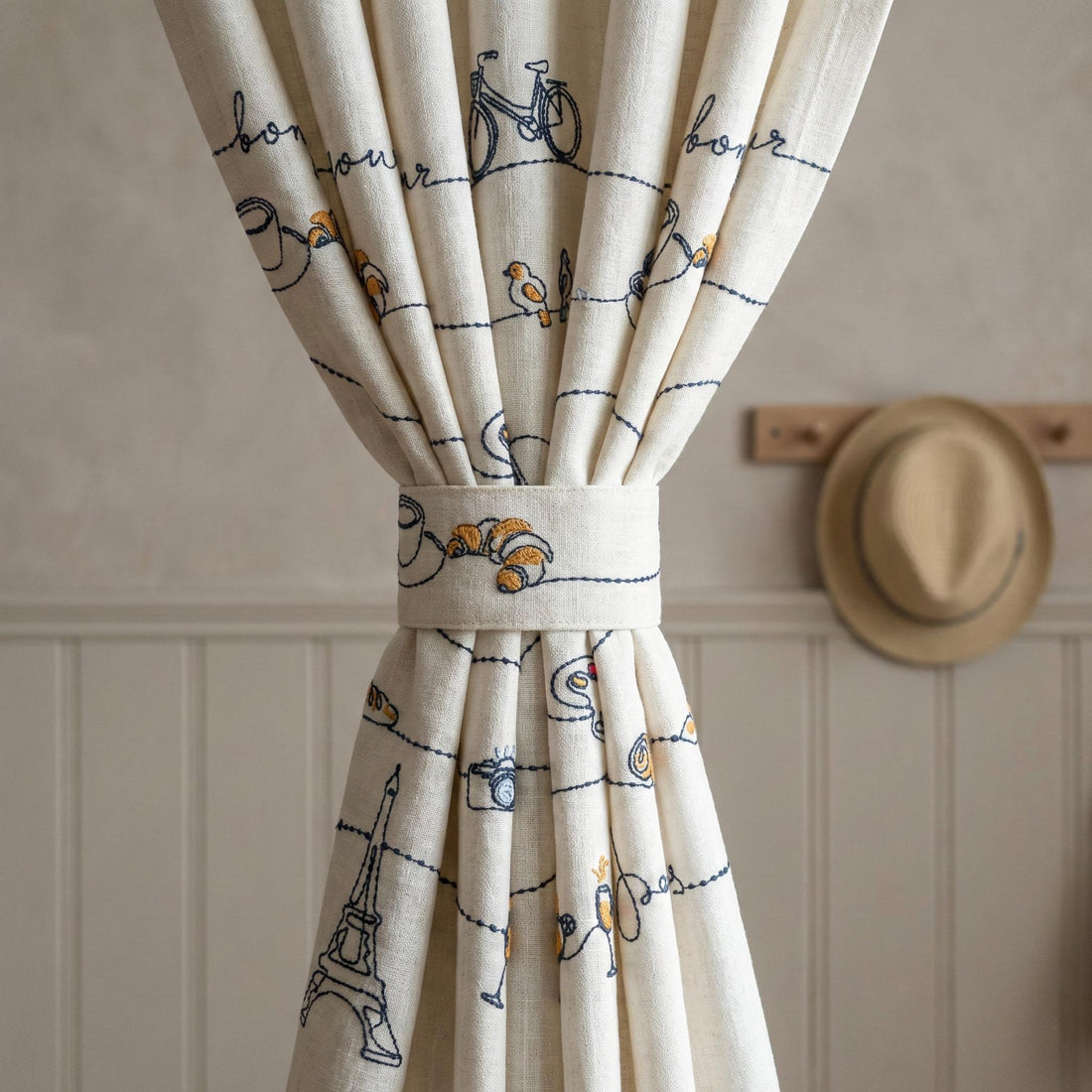 Embroidered Linen Nursery Curtains, Paris Theme, White Linen Drapes — image 1